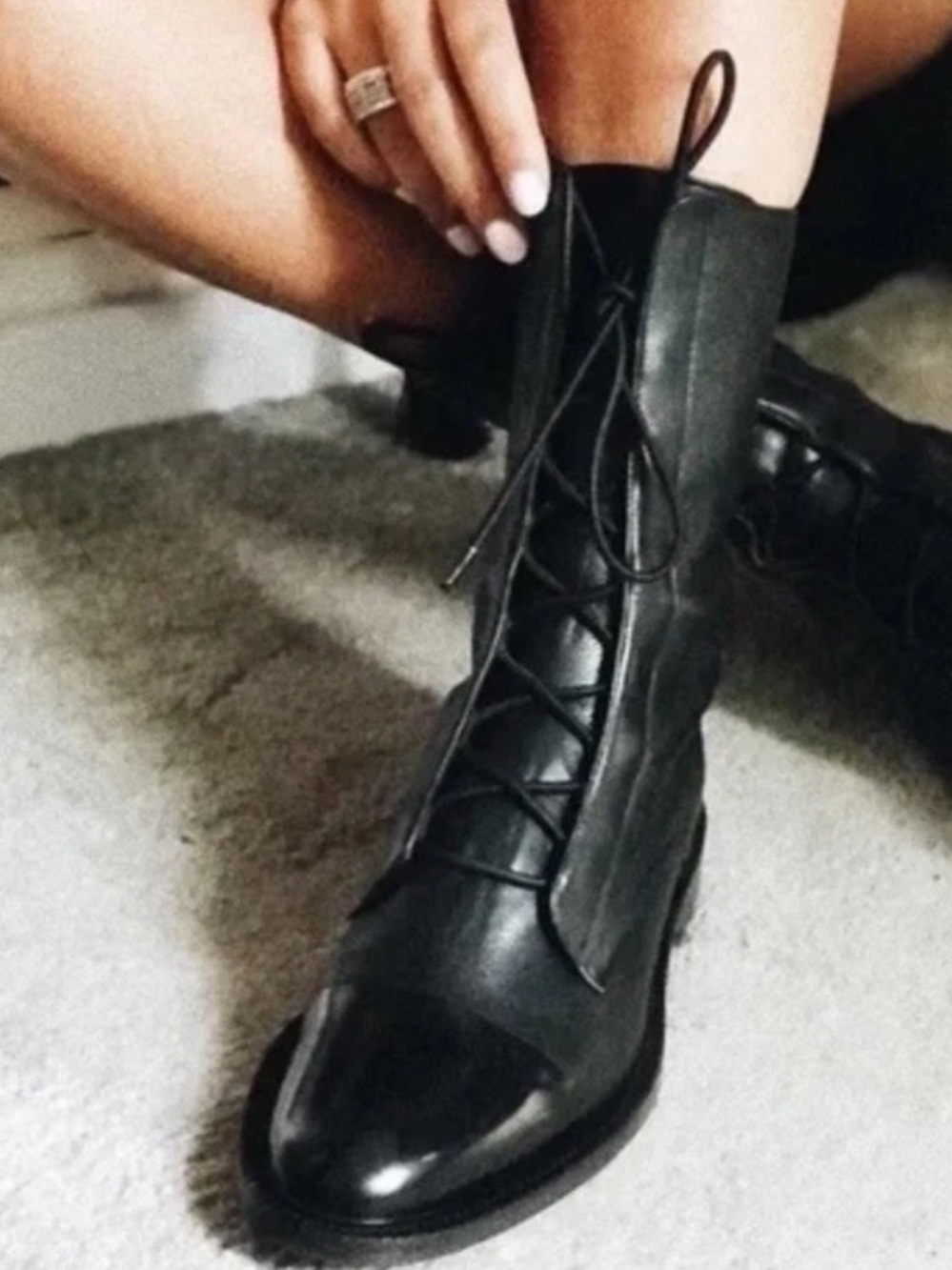 Inch2 Brogue Black Leather Lace Up Combat Boots Size 38/7-7.5US